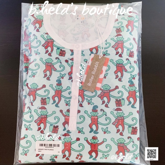 Roller Rabbit Monkey Mas Pajamas in Mint Green Size X-Small (XS) Brand New NWT - Picture 15 of 16